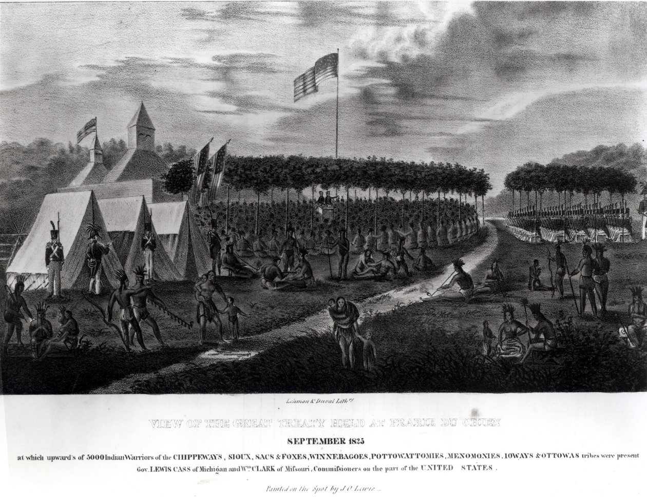 Visão do Grande Tratado Realizado na Prairie du Chien, Wisconsin, em setembro de 1825, de "The Aboriginal Portfolio", 1825 de James Otto Lewis
