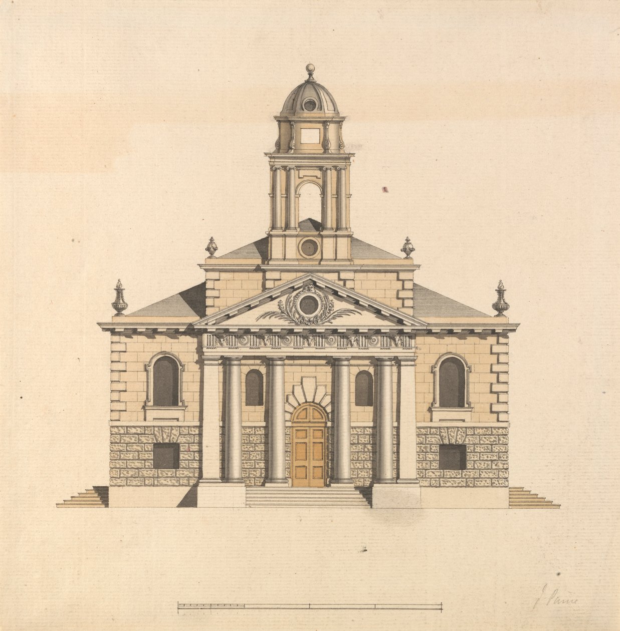 Desenho para uma Igreja: Elevação da Frente Oeste de James Paine