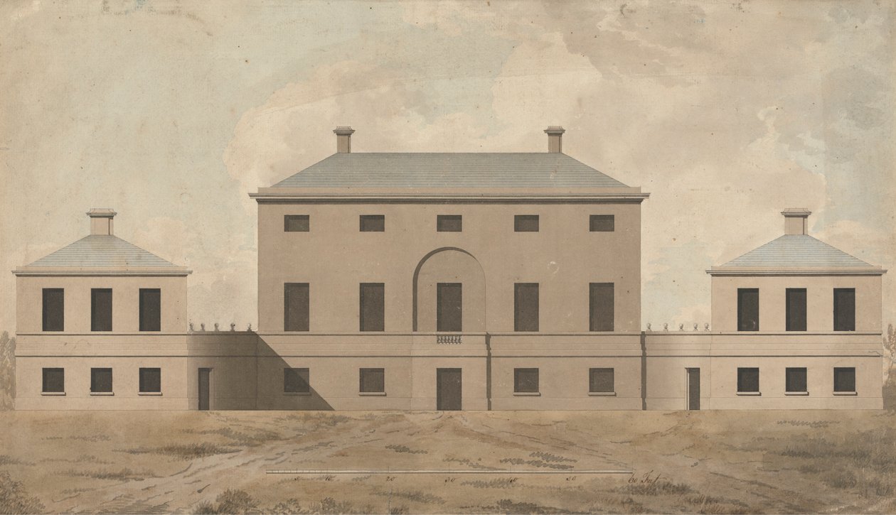 Shrubland Hall, Suffolk: Elevação de James Paine