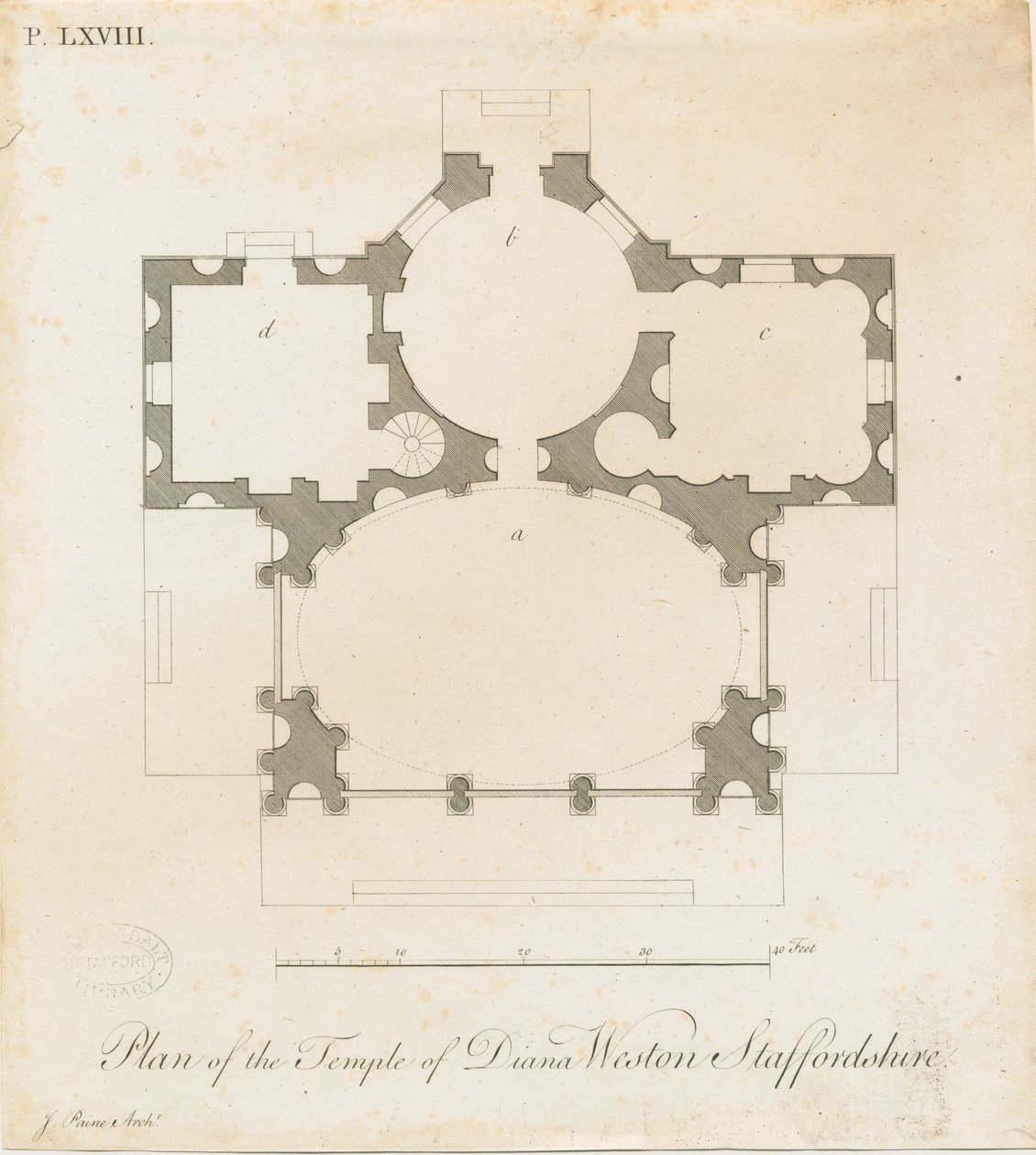 Weston-under-Lizard - O Templo de Diana: gravura, sd [c 1765-1770] (impressão) de James Paine