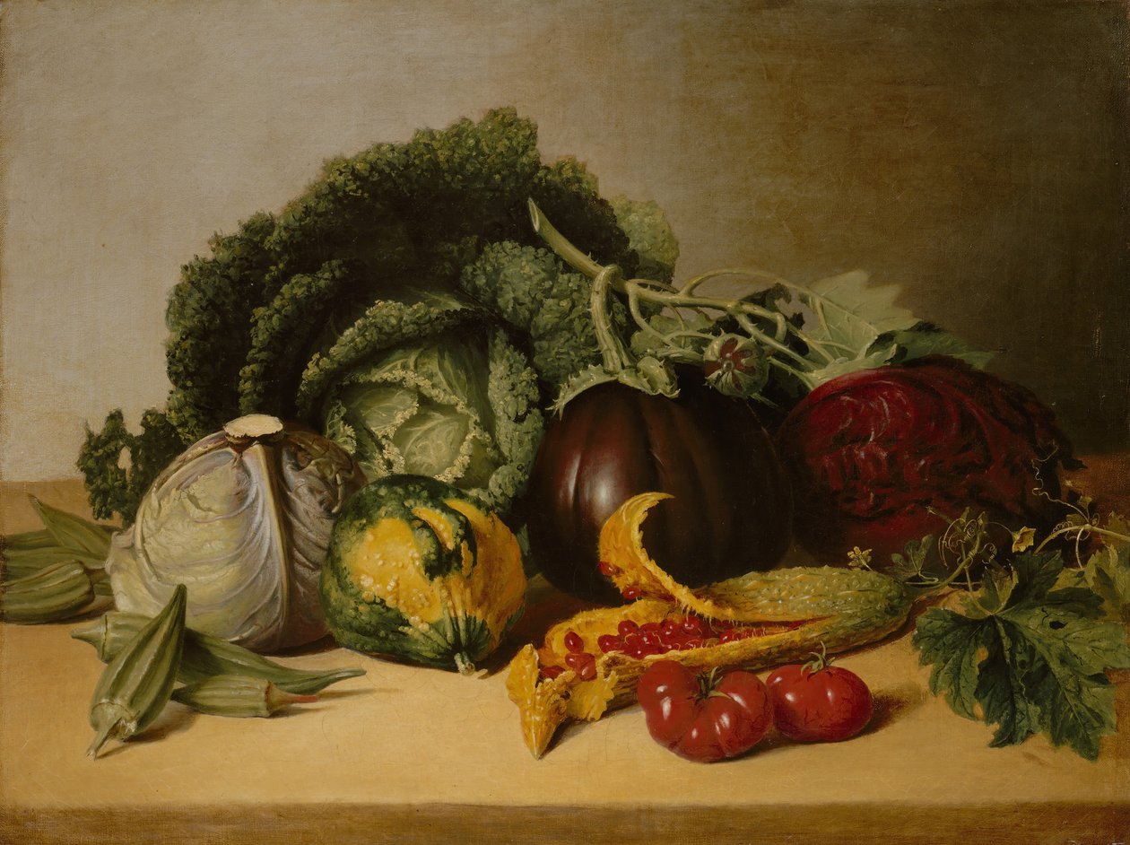 Natureza Morta: Balsam Apple and Vegetables, ca. 1820s. de James Peale