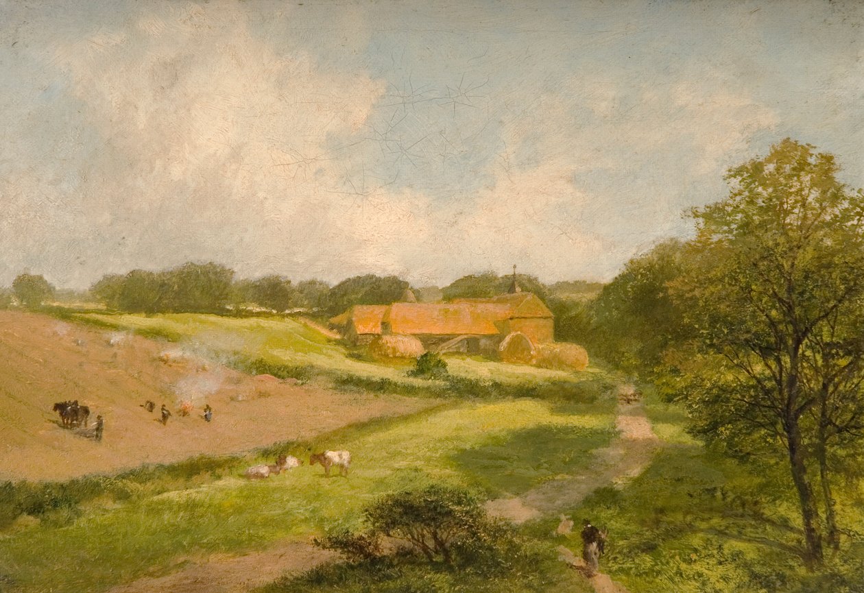 Paisagem, com, cultive edifícios de James Peel