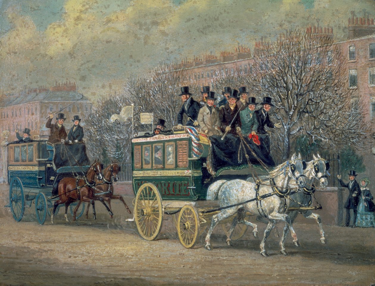 "A Street Scene with Two Omnibuses", 1845.   de James Pollard