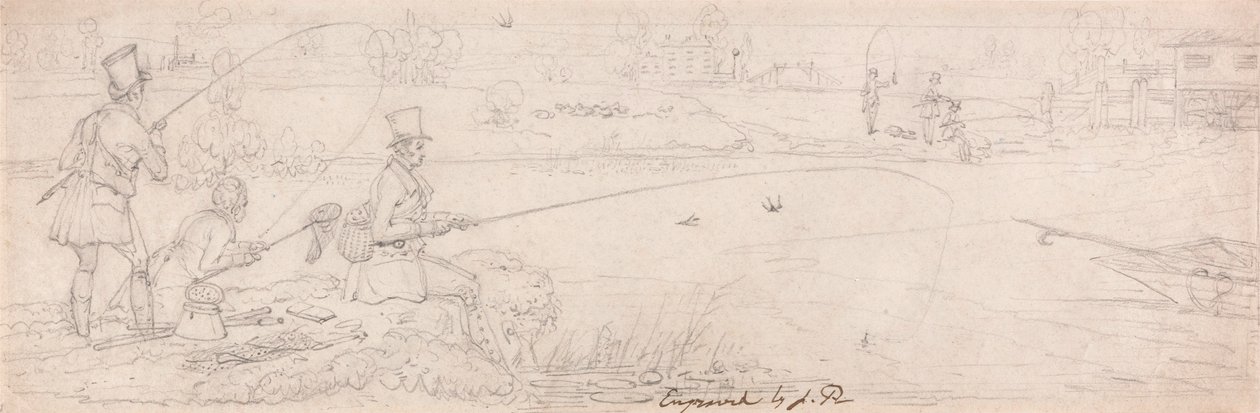 Pesca de fundo perto de Totten Mill (grafite sobre papel) de James Pollard