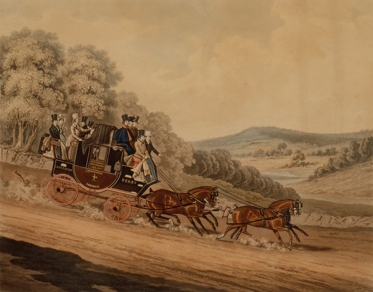 Manchester Coach (gravura colorida) de James Pollard