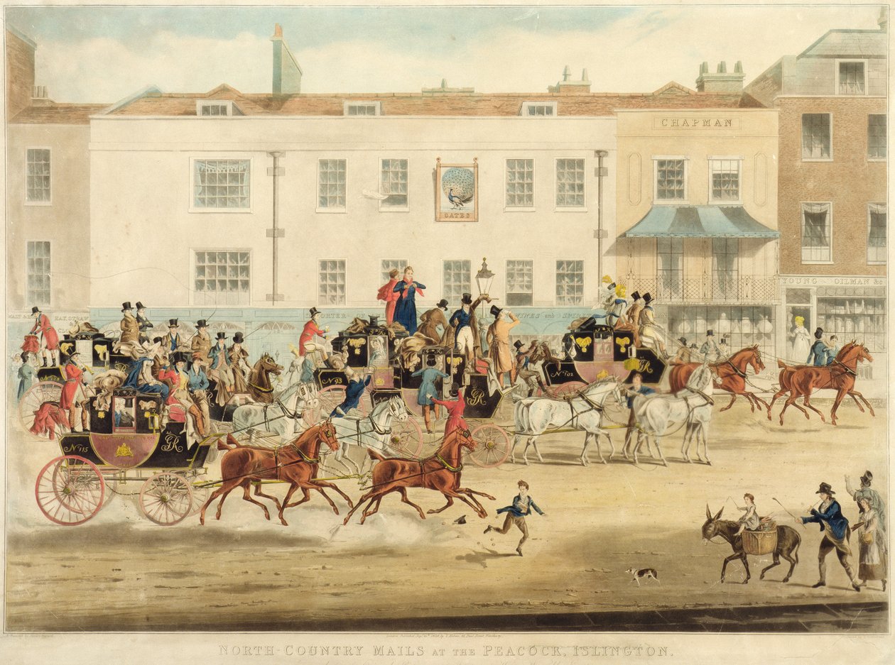 Correspondências do país norte no Peakcock, Islington, 1838 de James Pollard