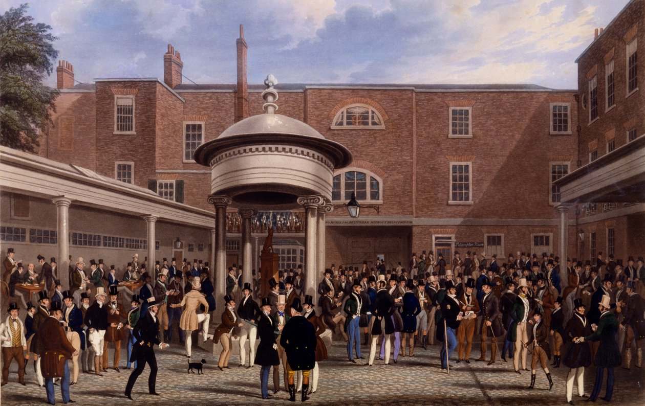 Dia de liquidação em Tattersalls, impressão feita por Charles Hunt, 1836 (aquatint) de James Pollard