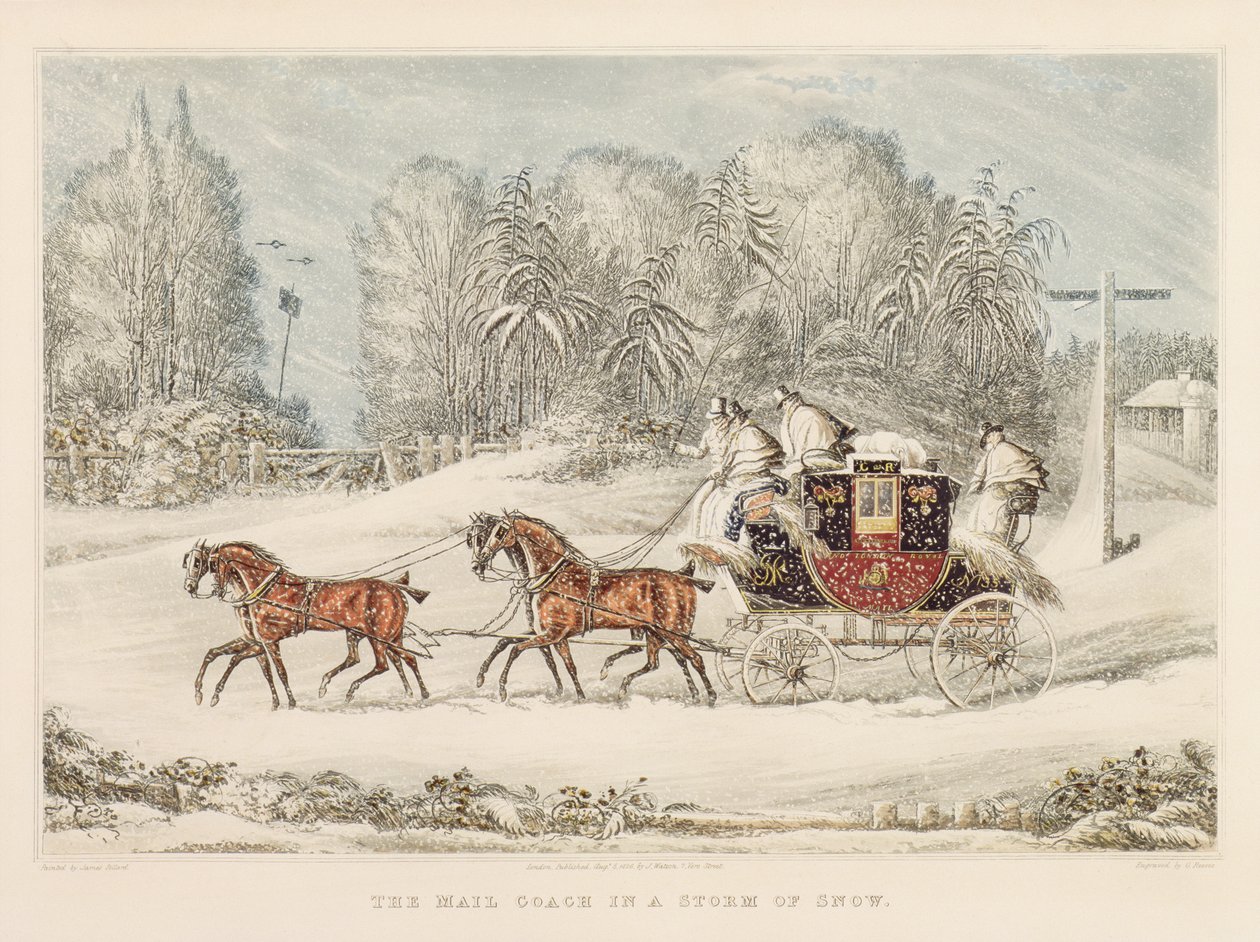 O treinador de correio em uma tempestade de neve, 1825 de James Pollard