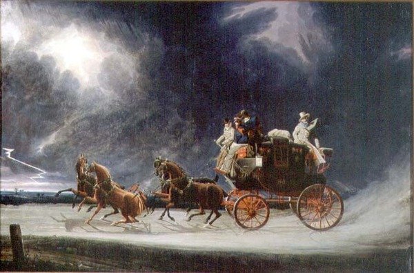 O treinador do Norwich Mail em uma tempestade em Newmarket Heath (óleo sobre tela) de James Pollard