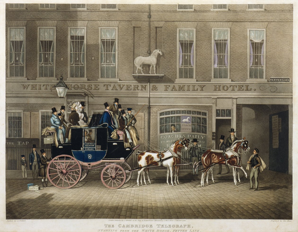 "The Cambridge Teelgraph", cavalo branco, Fetter Lane, Londres de James Pollard
