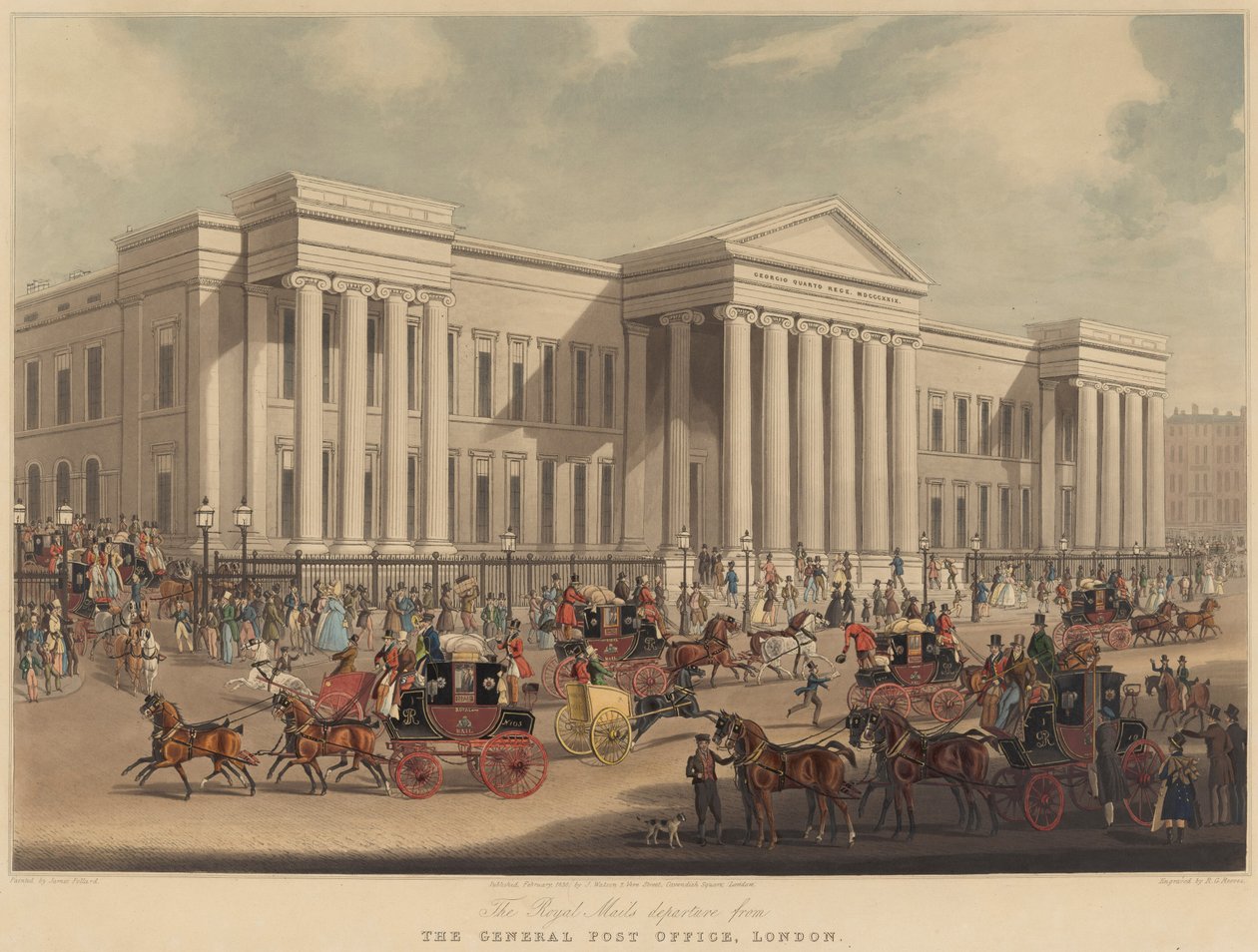 The Royal Mails Partida do General Post Office, Londres de James Pollard after R.G. Reeve