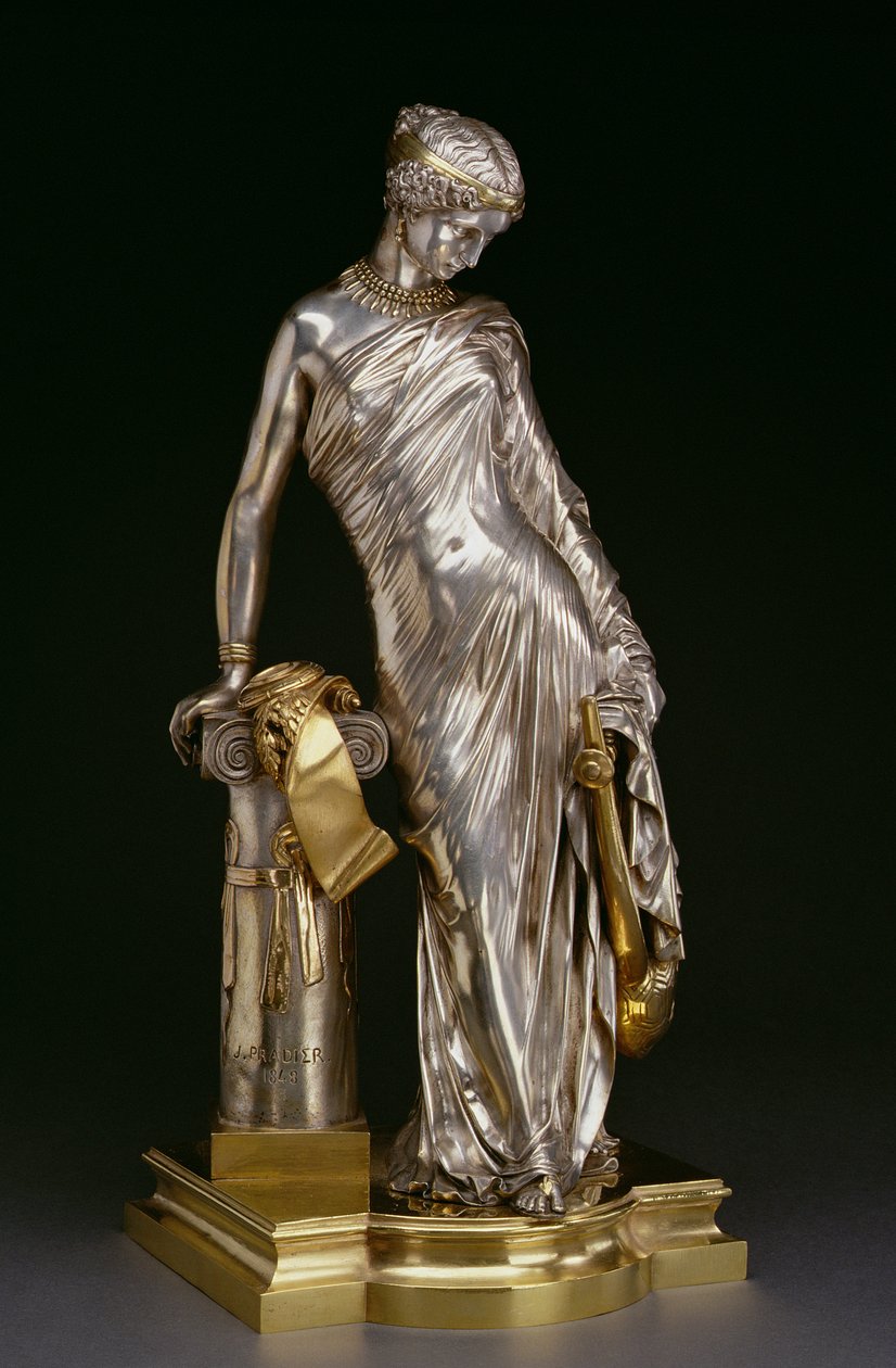 Figura de Sappho Standing, 1848 (prateado e bronze dourado) de James Pradier