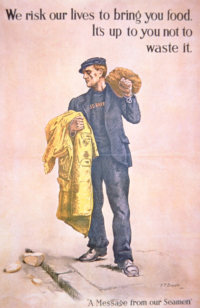 Cartaz britânico da Primeira Guerra Mundial com marinheiro mercante de James Prinsep (after) Beadle
