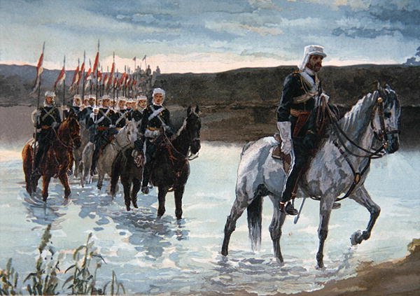Os 17º Lanceiros em marcha na Índia Central em 1858 (cor litho) de James Prinsep Beadle