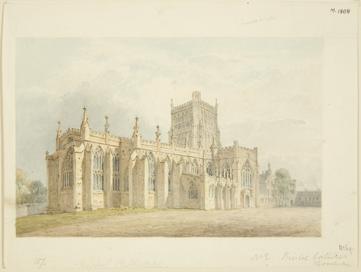 Vista Nordeste da Catedral de Bristol, c.1830 (aguarela sobre lápis sobre papel) de James R. Thompson