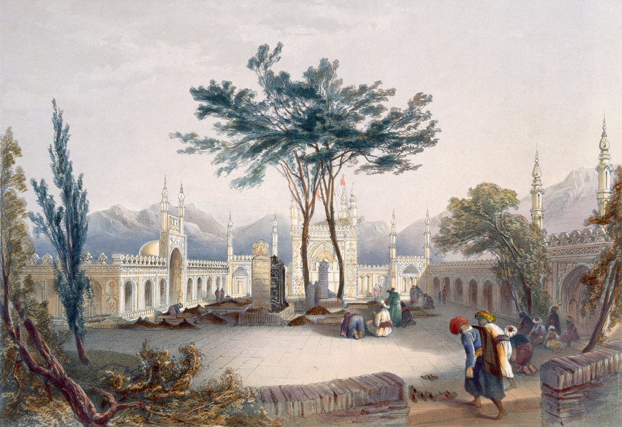 Mesquita de Goolaum Hoossein Huzrut-Jee, o Grande Profeta dos Afghauns, e os Túmulos dos Reis em Kandahar, placa 30 de &39;Cenário, habitantes e fantasias do Afeganistão&39;, gravada por R. Carri de James Rattray