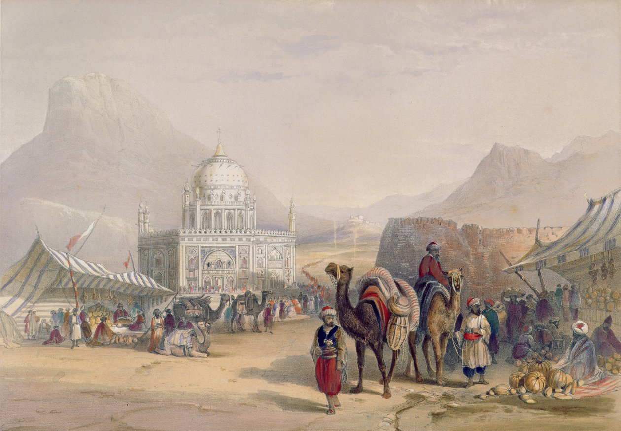 Templo de &39;Ahmed Shauh&39;, rei do Afeganistão, Kandahar, placa 27 de &39;Cenário, habitantes e fantasias do Afeganistão&39;, gravada por Robert Carrick (c.1829-1904) 1848 de James Rattray
