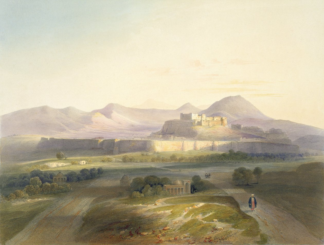 Cidade e cidadela de Ghuznee, placa 18 de &39;Cenário, habitantes e fantasias do Afeganistão&39;, gravada por WL Walton, 1848 de James Rattray