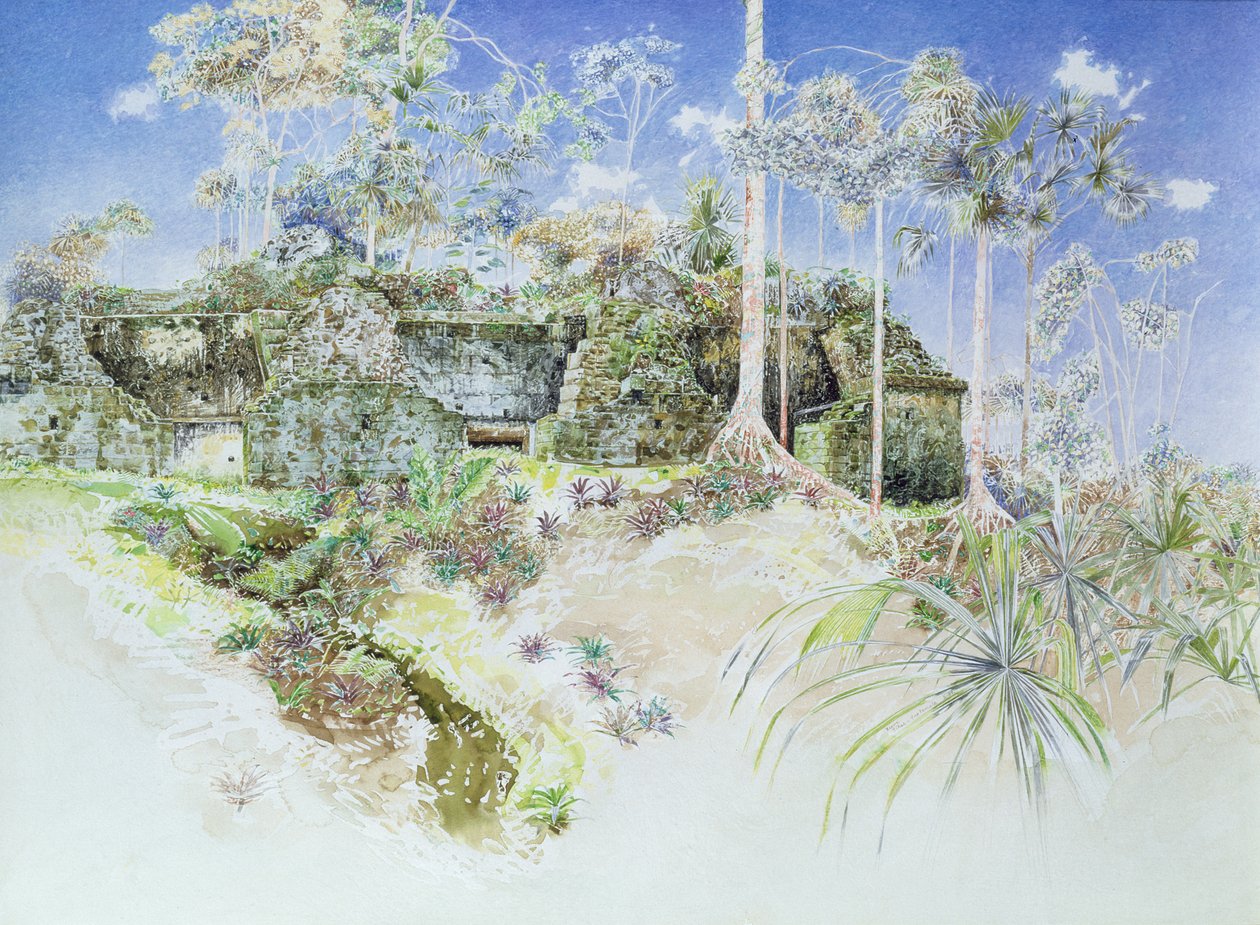 Ruined Temple, Tikal, Guatemala, 1984 (wc no papel) de James Reeve