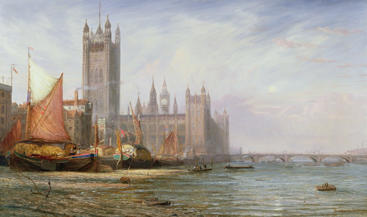 As Casas do Parlamento e Westminster Bridge, c.1875 de James Richard Marquis
