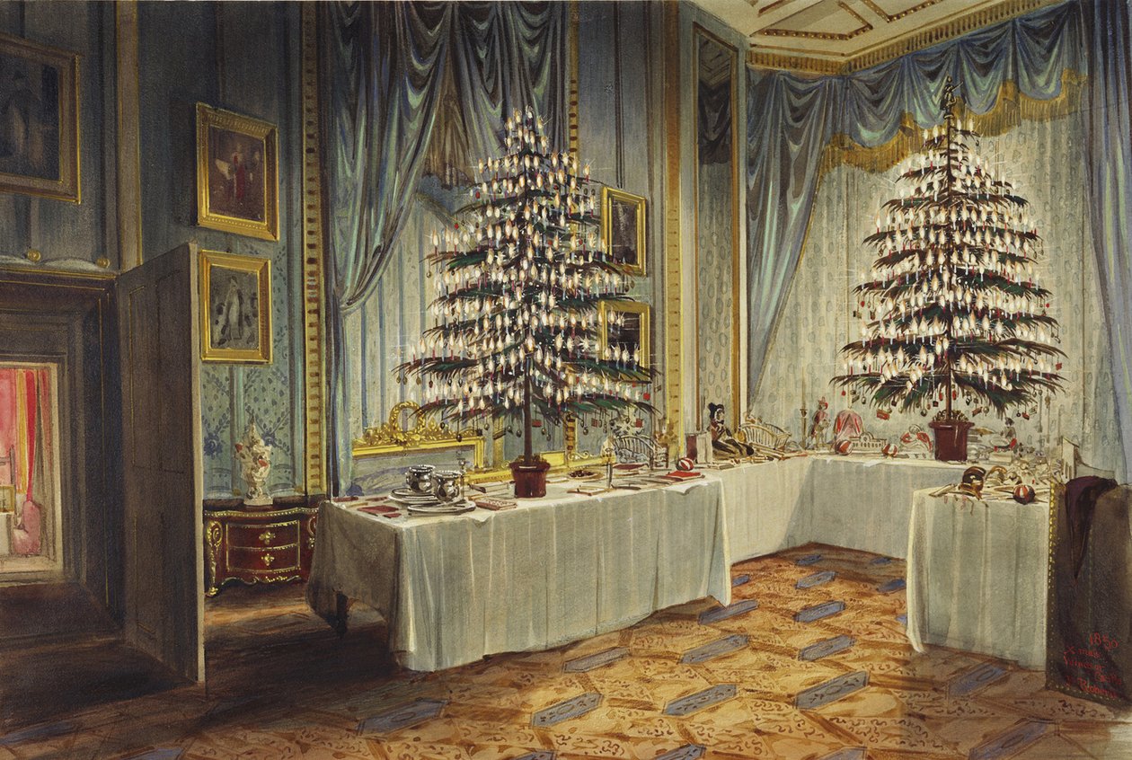 Árvores de Natal da Duquesa de Kent e das crianças reais no Castelo de Windsor, 1850 de James Roberts