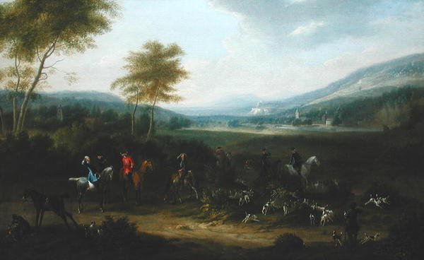 A Hunting Party in a Landscape, c.1730 (óleo sobre tela) de James Ross