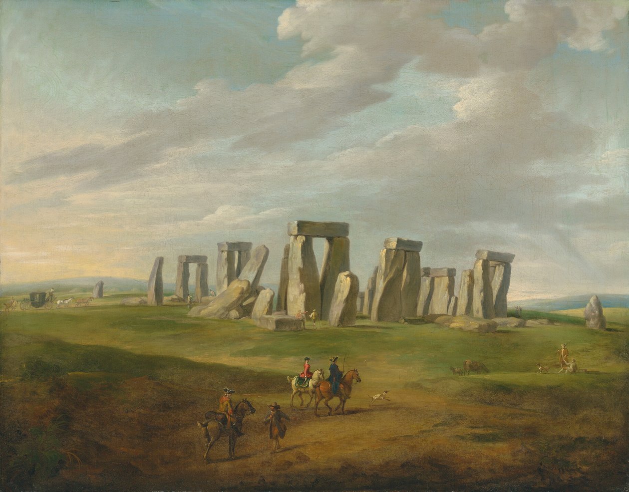 Stonehenge com uma carruagem e viajantes a cavalo de James Ross