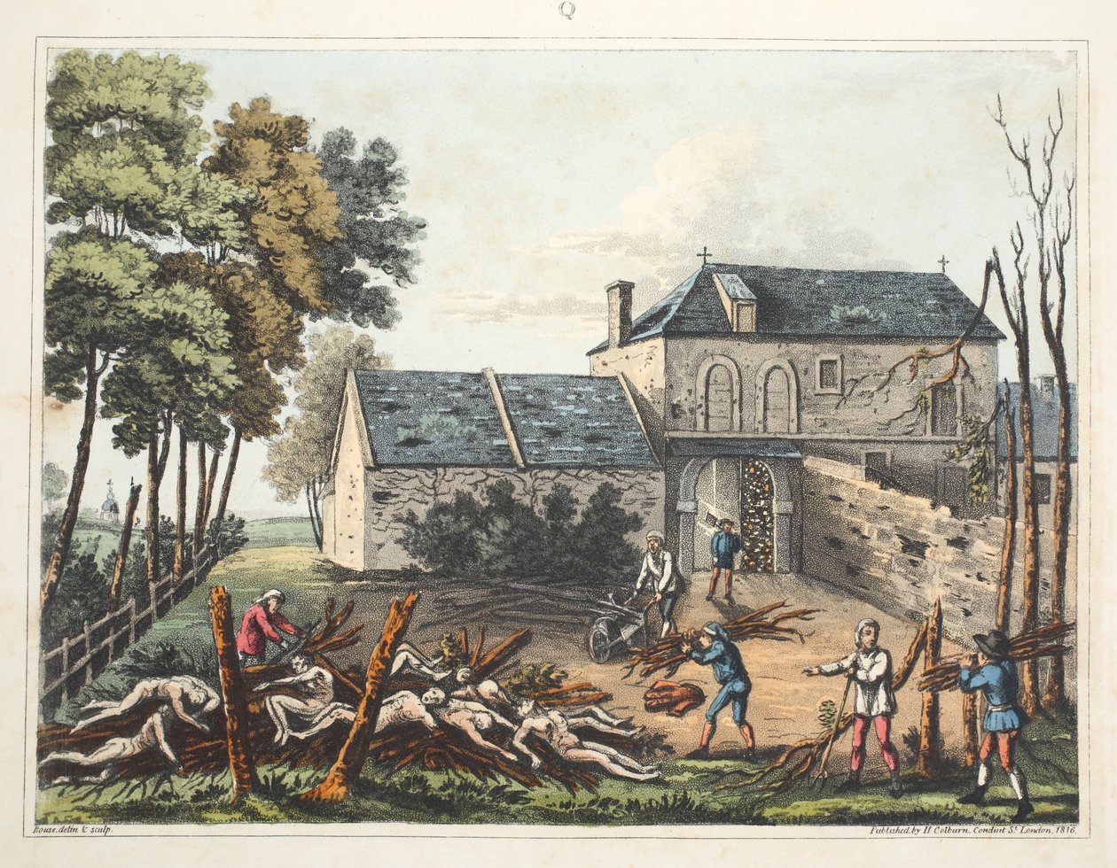 Chateau de Hougoumont: mostra os mortos sendo enterrados após a batalha de James Rouse