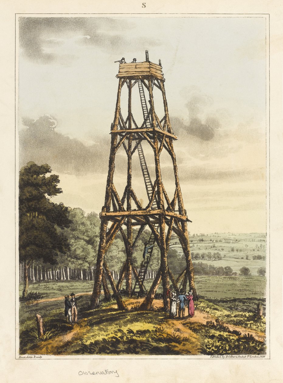 Observatório, de "Um relato histórico da batalha de Waterloo", 1817 (aquatinta colorida) de James Rouse