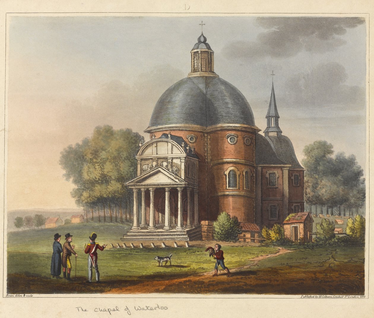 A capela em Waterloo, de "Um relato histórico da batalha de Waterloo &39;, 1817 (aquatinta colorida) de James Rouse