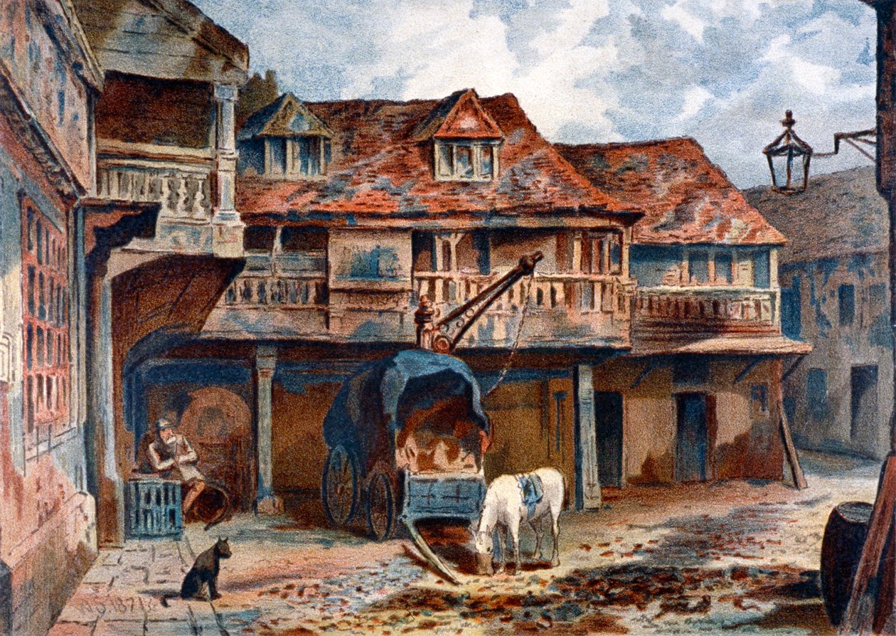 Courtyard of the Tabard Inn, Borough High Street, Southwark, Londres, 1871 de James S Virtue