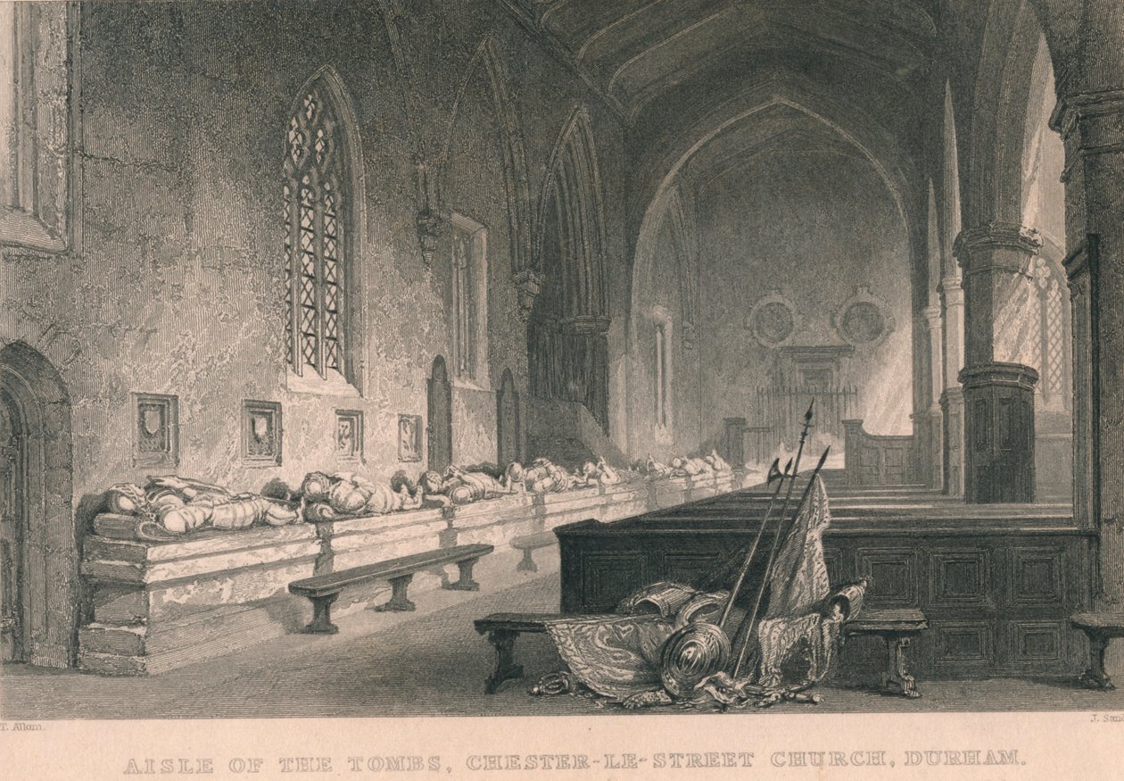 Corredor dos túmulos, Igreja Chester-Le-Street, Durham, 1834 de James Sands