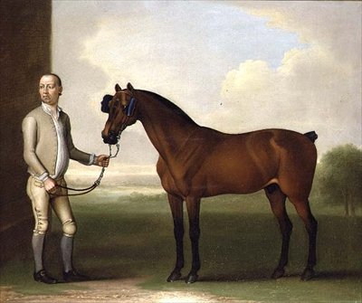 "Regulus", um cavalo de corrida da baía escura com um noivo. de James Seymour