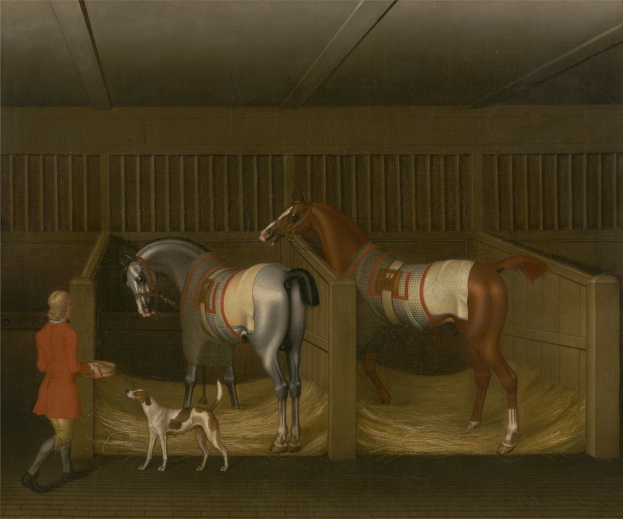 Os Estábulos e Dois Cavalos Famosos de Corrida pertencentes a Sua Graça, o Duque de Bolton de James Seymour
