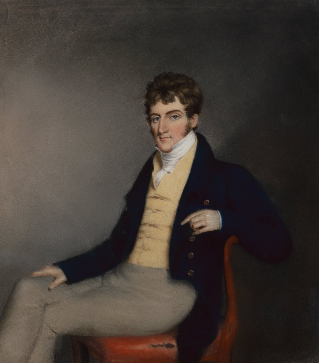 Retrato de um cavalheiro de colete amarelo, c.1795 (pastel sobre papel) de James Sharples