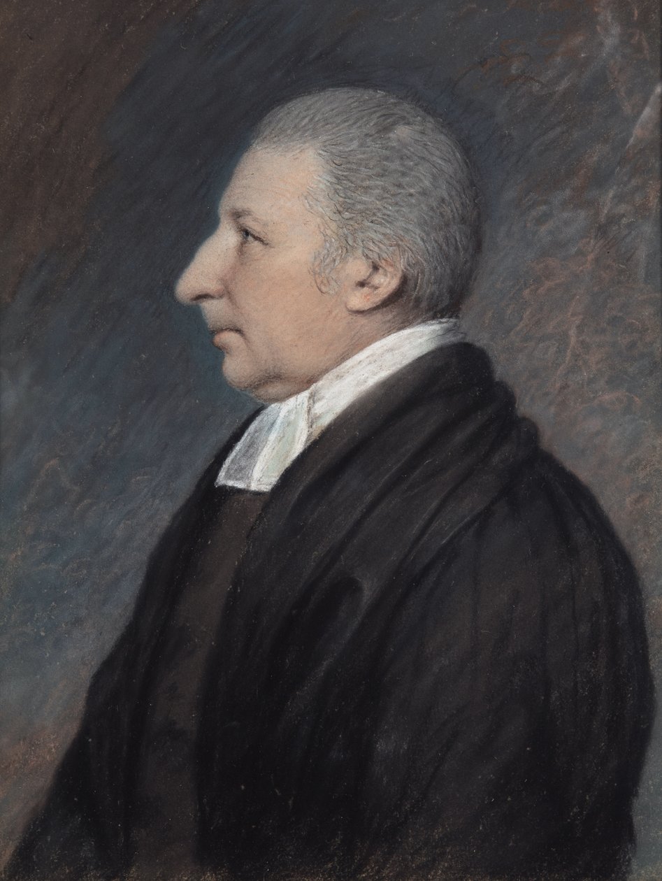 O Rev. Rowland Hill (pastel sobre papel cinzento) de James Sharples
