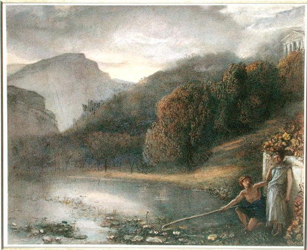 Paisagem com Templo e Figuras Pastorais (aguarela sobre papel) de James Smetham