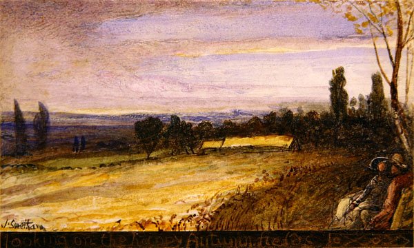 Olhando para os felizes campos de Outono (aguarela e cor de corpo sobre papel) de James Smetham