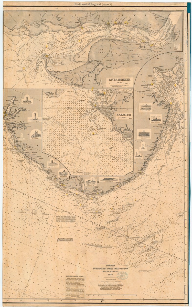 Costa Leste de Inglaterra. Folha 2, finais do século XIX (impressão) de James & Son Imray