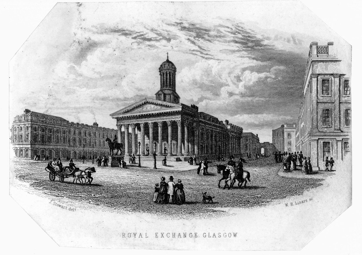 The Royal Exchange, Glasgow, gravado por William Home Lizars de James Stewart