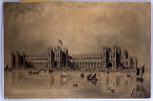 Desenho de perspectiva das novas Casas do Parlamento proposto pelo artista de James Thomas Knowles