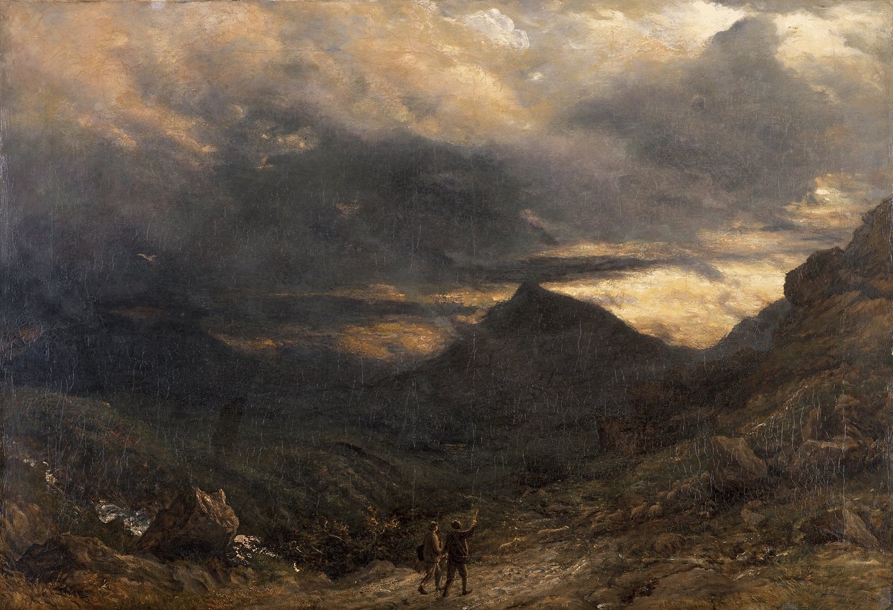 Vista de Snowdon (óleo sobre painel) de James Thomas Linnell