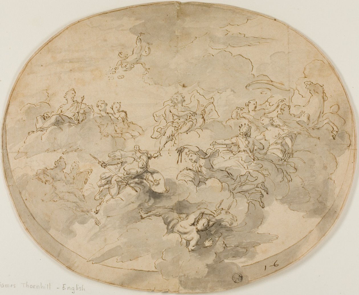 Desenho para o Ceiling Fresco: Apollo e as Musas com Minerva Destruindo a Ignorância de James Thornhill