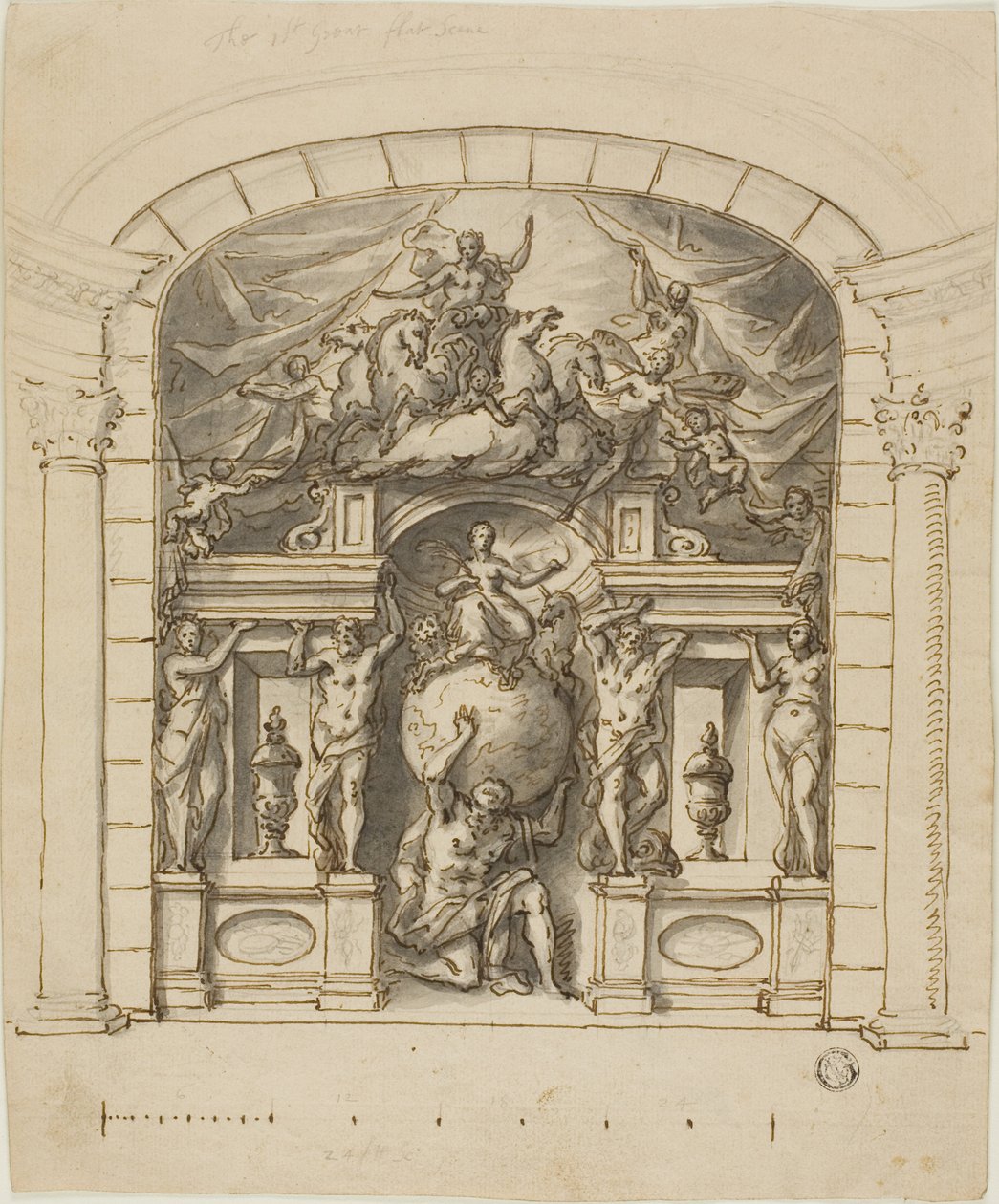 Design para Cenário de Palco (Hampton Court) com Figuras Mitológicas de James Thornhill