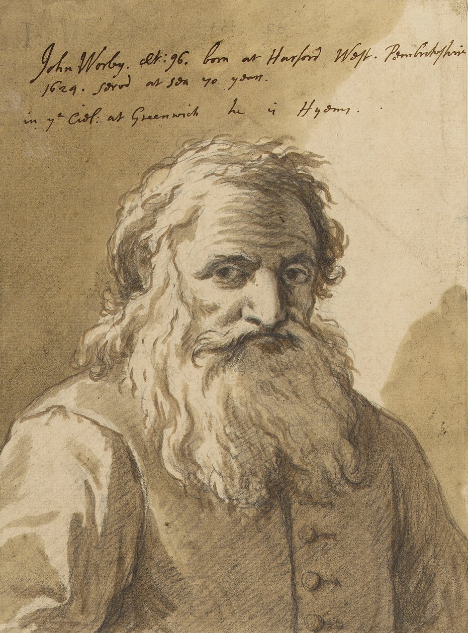 John Worley (1624-1721), c.1720 (grafite, aguada, castanho) de James Thornhill