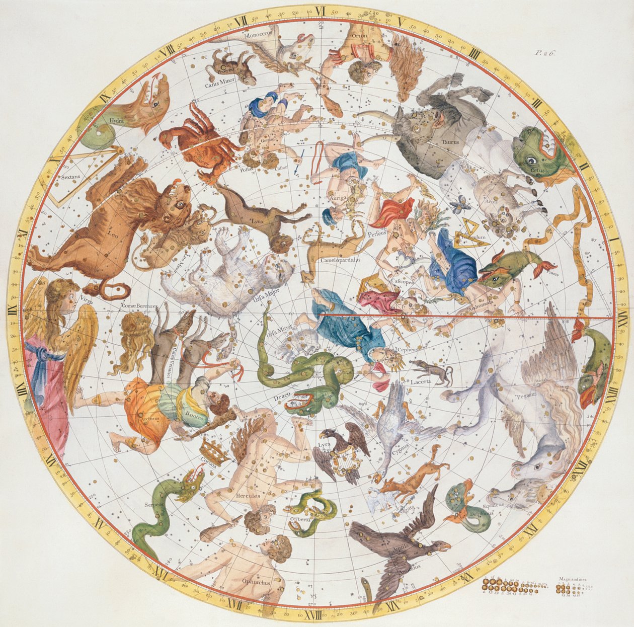 Placa 26 de "Atlas Coelestis", de John Flamsteed (1646-1719), pub. em 1719 (gravura colorida à mão) de James Thornhill