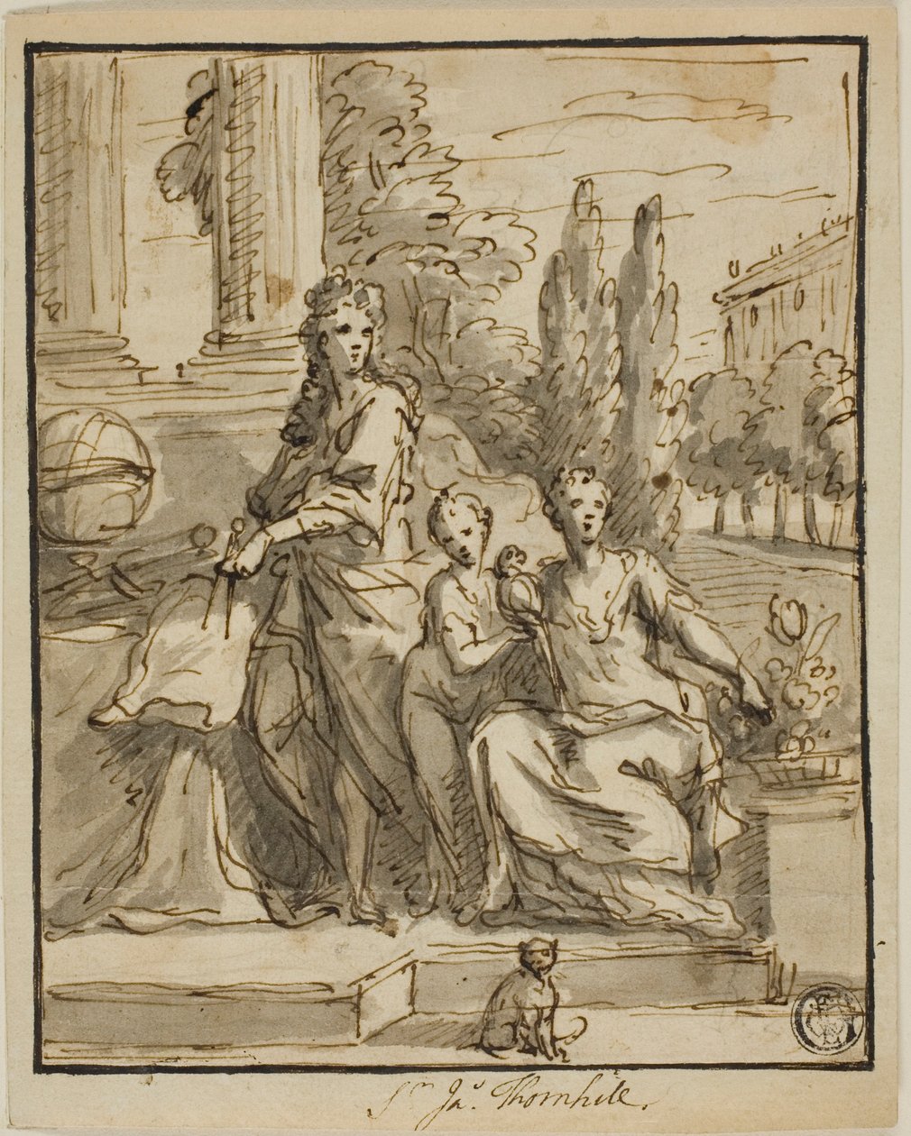 Retrato de um geógrafo, esposa e filho de James Thornhill