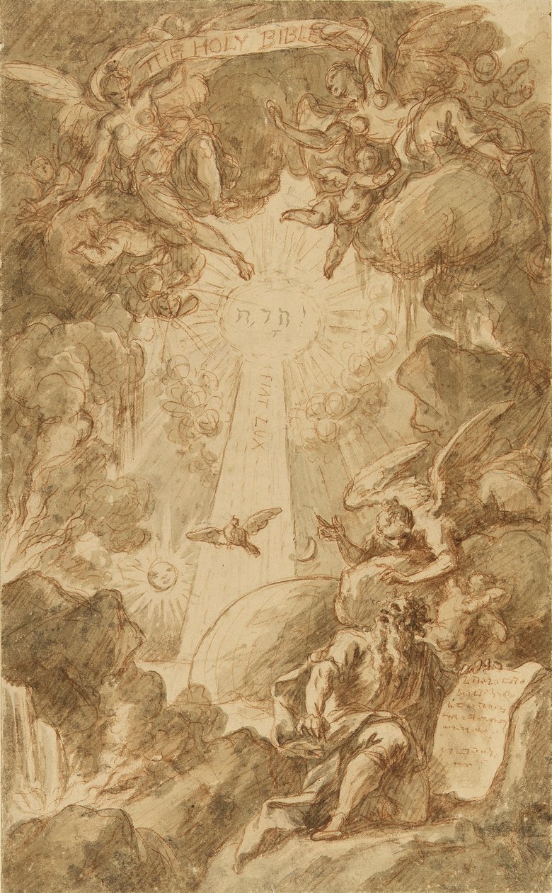 Desenho preparatório para a gravura de C. du Bosc, para a Bíblia da Capela do Royal Marine College. Obra (43x26,6 cm) de James Thornhill (1675-1734), início do século XVIII. de James Thornhill