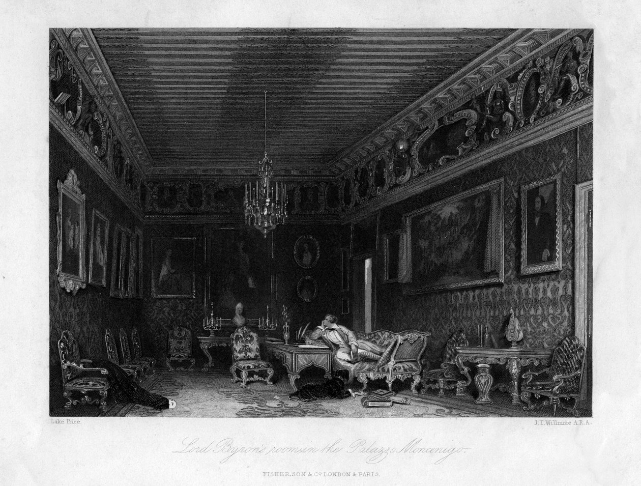 Sala de Lord Byrons no Palazzo Mocenigo, Veneza, Itália, século XIX. de James Tibbitts Willmore