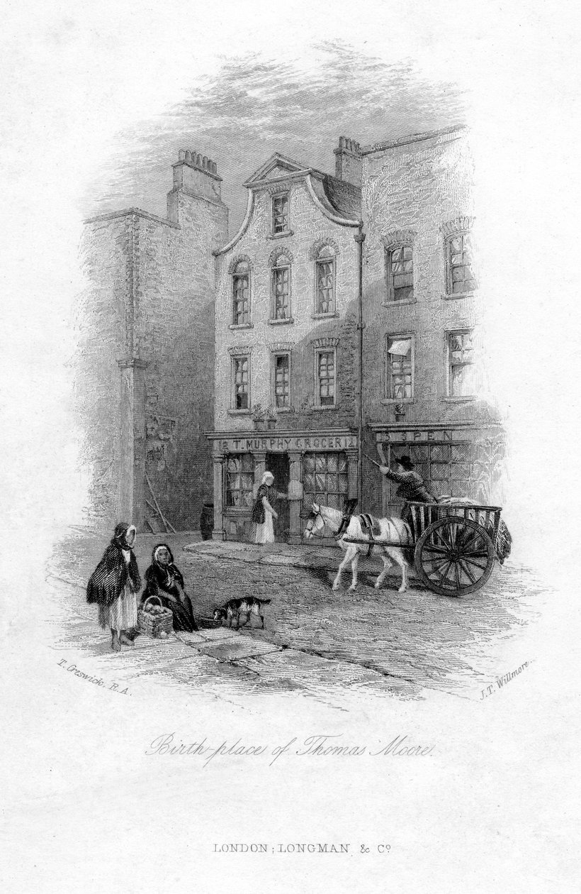 O local de nascimento de Thomas Moore, Dublin, século c19th. de James Tibbitts Willmore